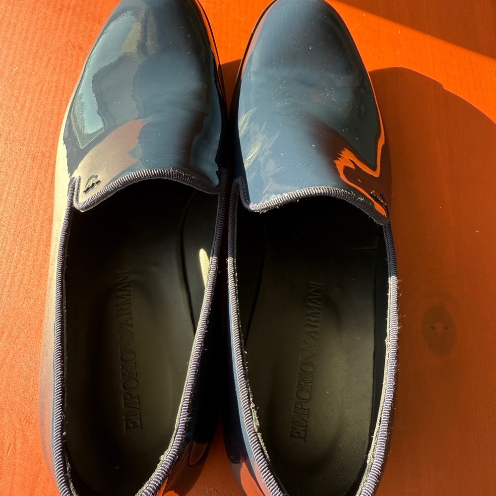 Emporio Armani Glossy Navy Slip-Ons